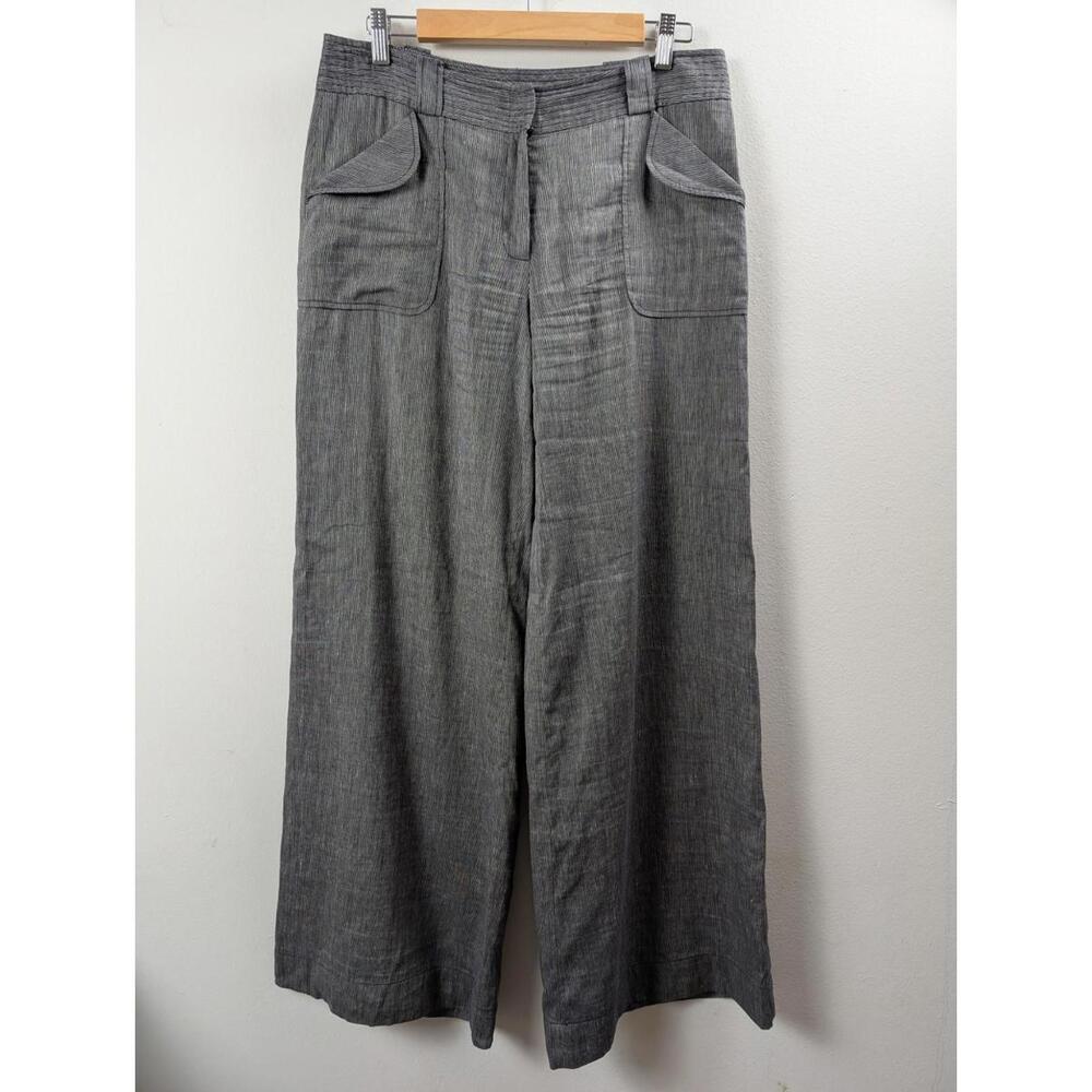 Plenty By Tracy Reese Gray Striped Wide Legged Cotton Linen Trouser Pants Sz 10
